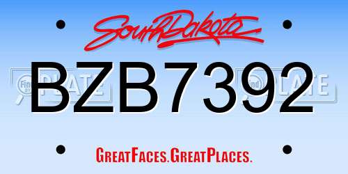 BZB7392 South Dakota License Plate