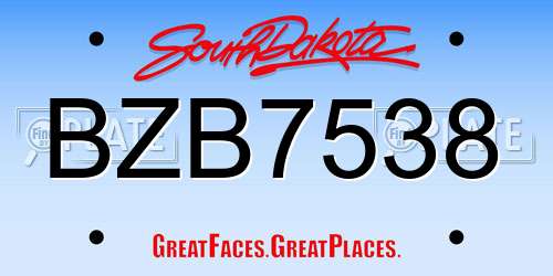 BZB7538 South Dakota License Plate