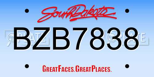 BZB7838 South Dakota License Plate