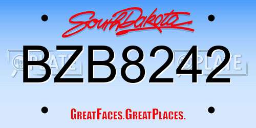 BZB8242 South Dakota License Plate