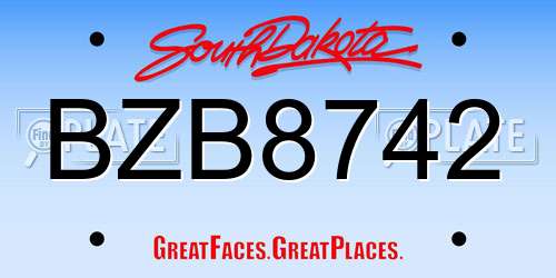 BZB8742 South Dakota License Plate