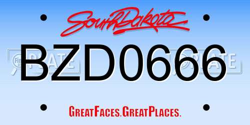 BZD0666 South Dakota License Plate