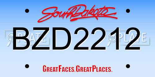 BZD2212 South Dakota License Plate