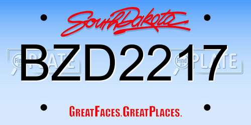 BZD2217 South Dakota License Plate