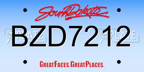 BZD7212 South Dakota License Plate