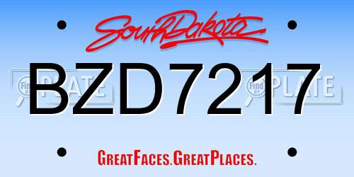 BZD7217 South Dakota License Plate