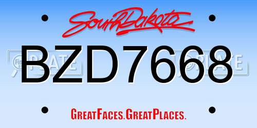 BZD7668 South Dakota License Plate