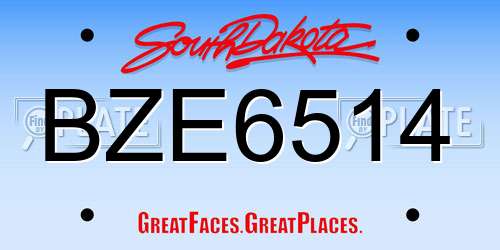 BZE6514 South Dakota License Plate