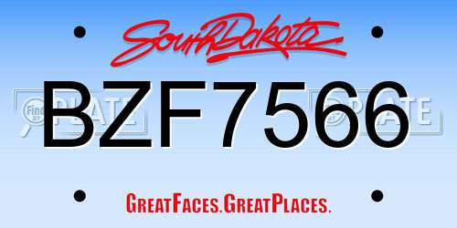 BZF7566 South Dakota License Plate