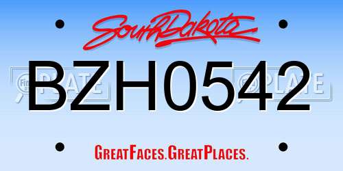BZH0542 South Dakota License Plate