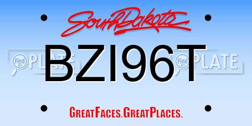 BZI96T South Dakota License Plate