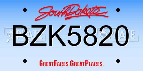 BZK5820 South Dakota License Plate