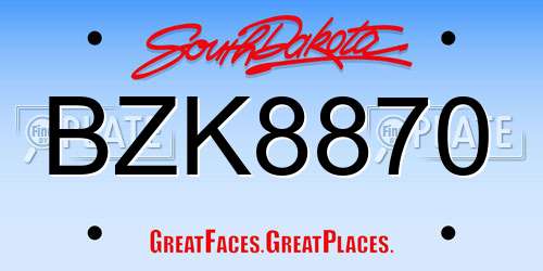 BZK8870 South Dakota License Plate