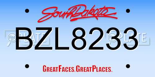 BZL8233 South Dakota License Plate