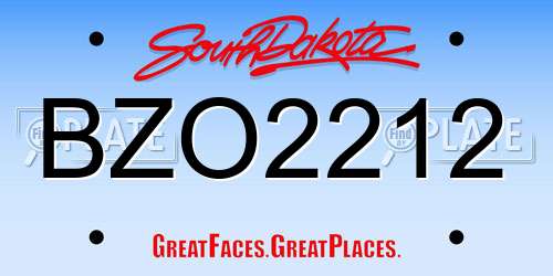 BZO2212 South Dakota License Plate