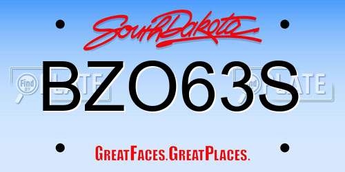 BZO63S South Dakota License Plate