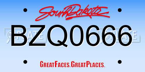 BZQ0666 South Dakota License Plate