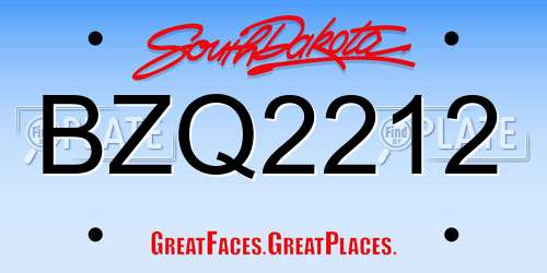BZQ2212 South Dakota License Plate
