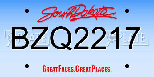 BZQ2217 South Dakota License Plate