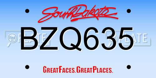 BZQ635 South Dakota License Plate