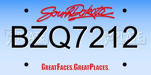 BZQ7212 South Dakota License Plate