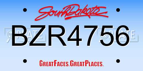 BZR4756 South Dakota License Plate