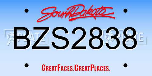 BZS2838 South Dakota License Plate