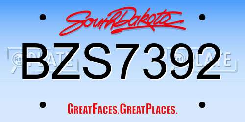 BZS7392 South Dakota License Plate