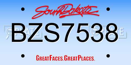 BZS7538 South Dakota License Plate
