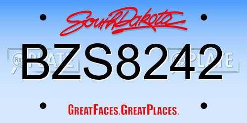 BZS8242 South Dakota License Plate