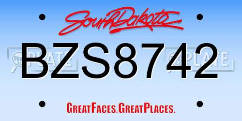 BZS8742 South Dakota License Plate