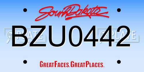 BZU0442 South Dakota License Plate