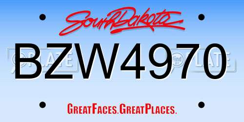 BZW4970 South Dakota License Plate