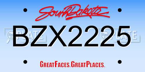 BZX2225 South Dakota License Plate