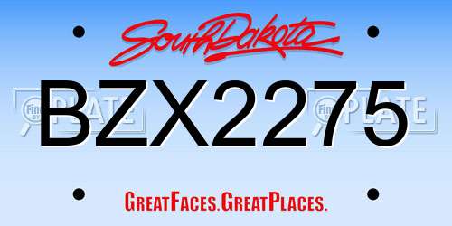 BZX2275 South Dakota License Plate