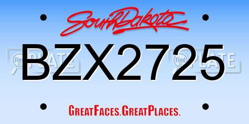 BZX2725 South Dakota License Plate
