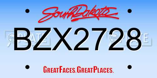 BZX2728 South Dakota License Plate