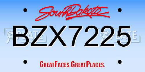 BZX7225 South Dakota License Plate