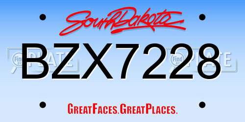 BZX7228 South Dakota License Plate