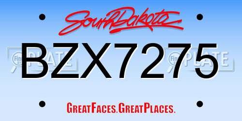 BZX7275 South Dakota License Plate