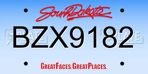 BZX9182 South Dakota License Plate