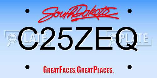 C25ZEQ South Dakota License Plate