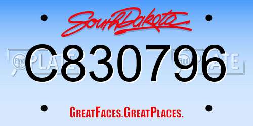 C830796 South Dakota License Plate