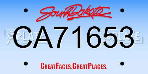 CA71653 South Dakota License Plate