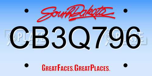 CB3Q796 South Dakota License Plate