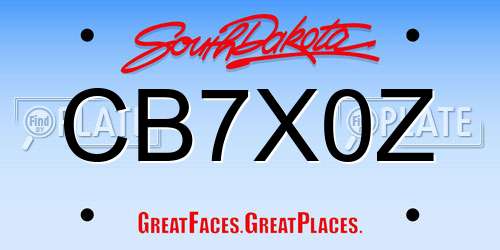 CB7X0Z South Dakota License Plate