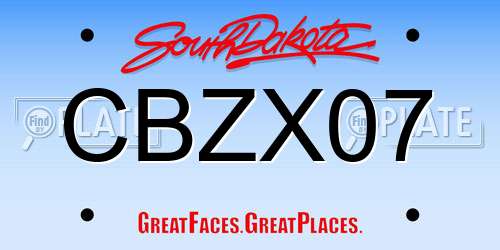 CBZX07 South Dakota License Plate