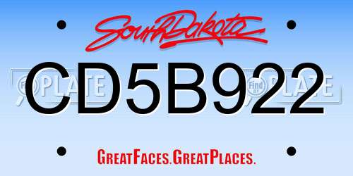 CD5B922 South Dakota License Plate