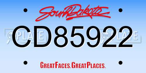 CD85922 South Dakota License Plate