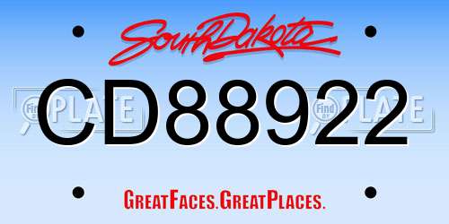 CD88922 South Dakota License Plate